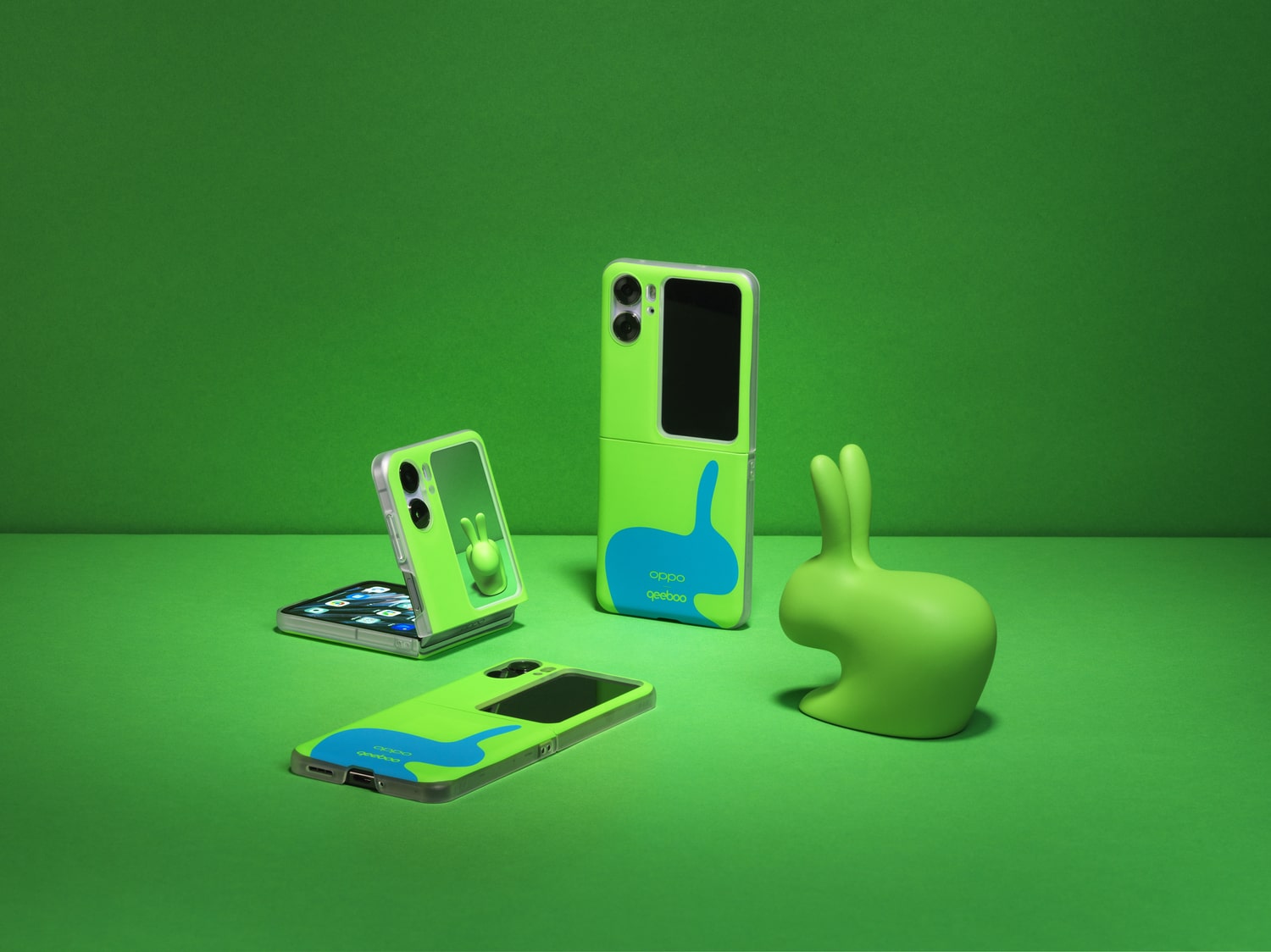 Green OPPO Find N2 Flip case with Qeeboo Rabbit