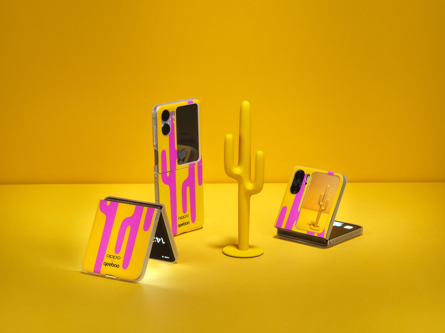 Yellow OPPO Find N2 Flip case with Qeeboo Saguaro